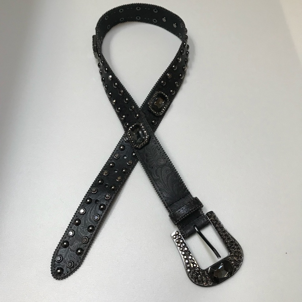 Buckle Leather belt with crystals and studs